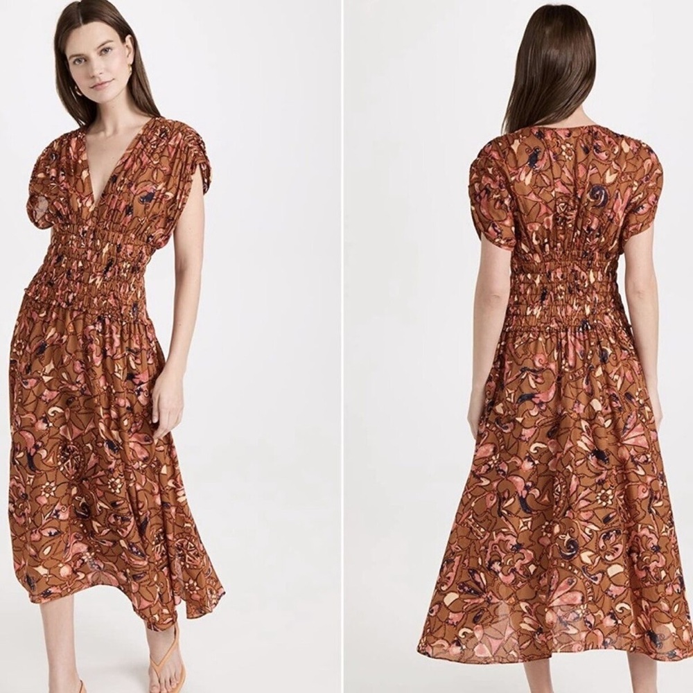 A.L.C. Lucia Floral Smocked Midi Dress